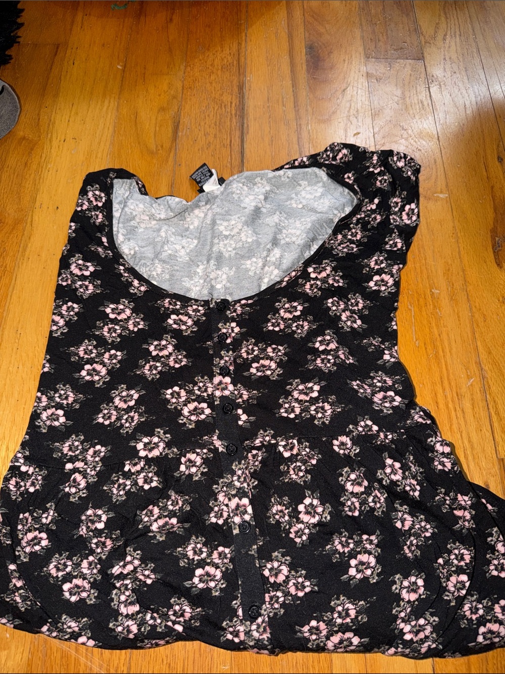 torrid Black Floral Button-Front Blouse with Pink Flowers